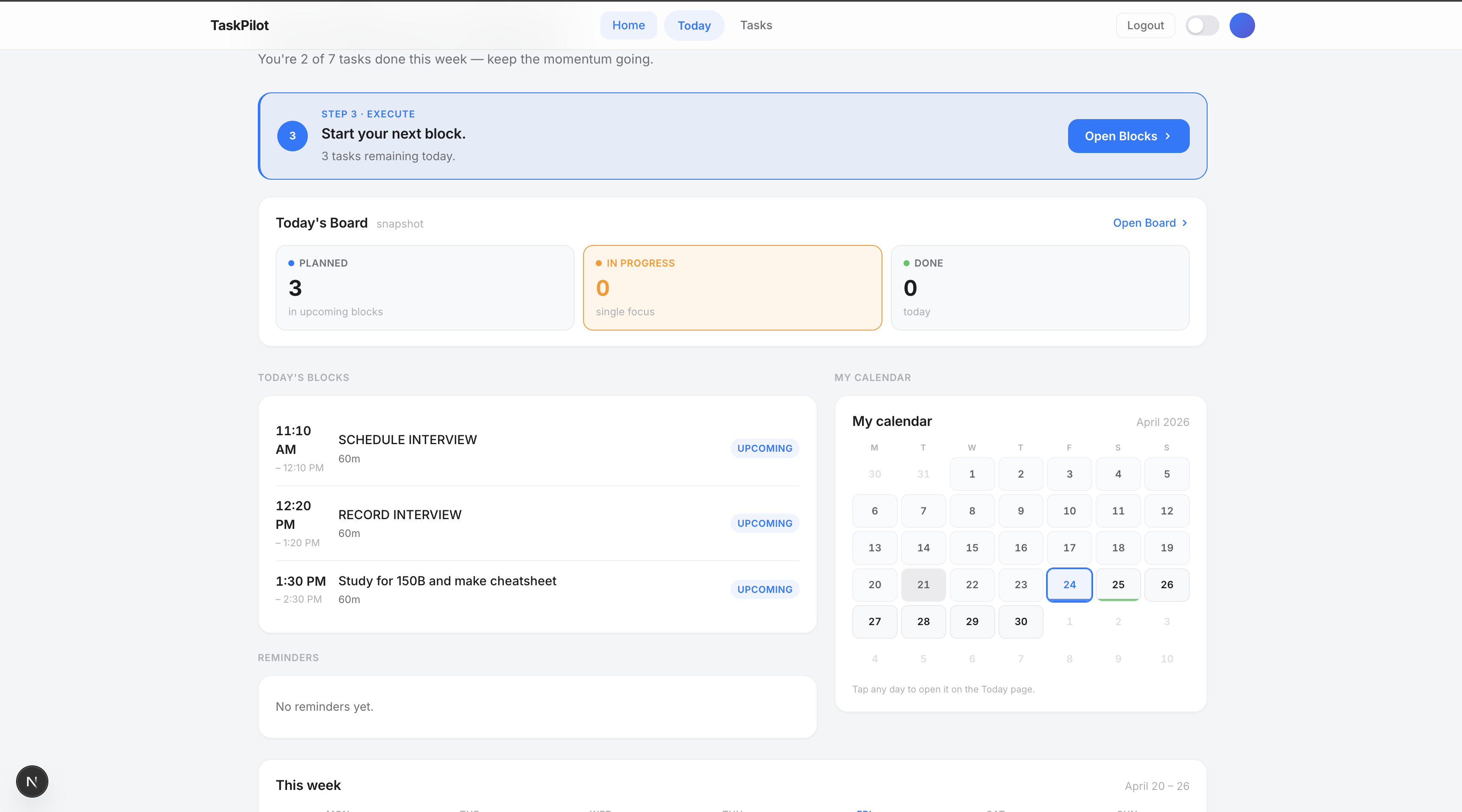 TaskPilot scheduler app screenshot